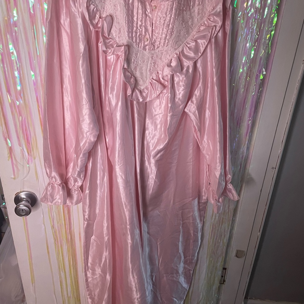 Adonna Pink Satin Nightgown with Lace